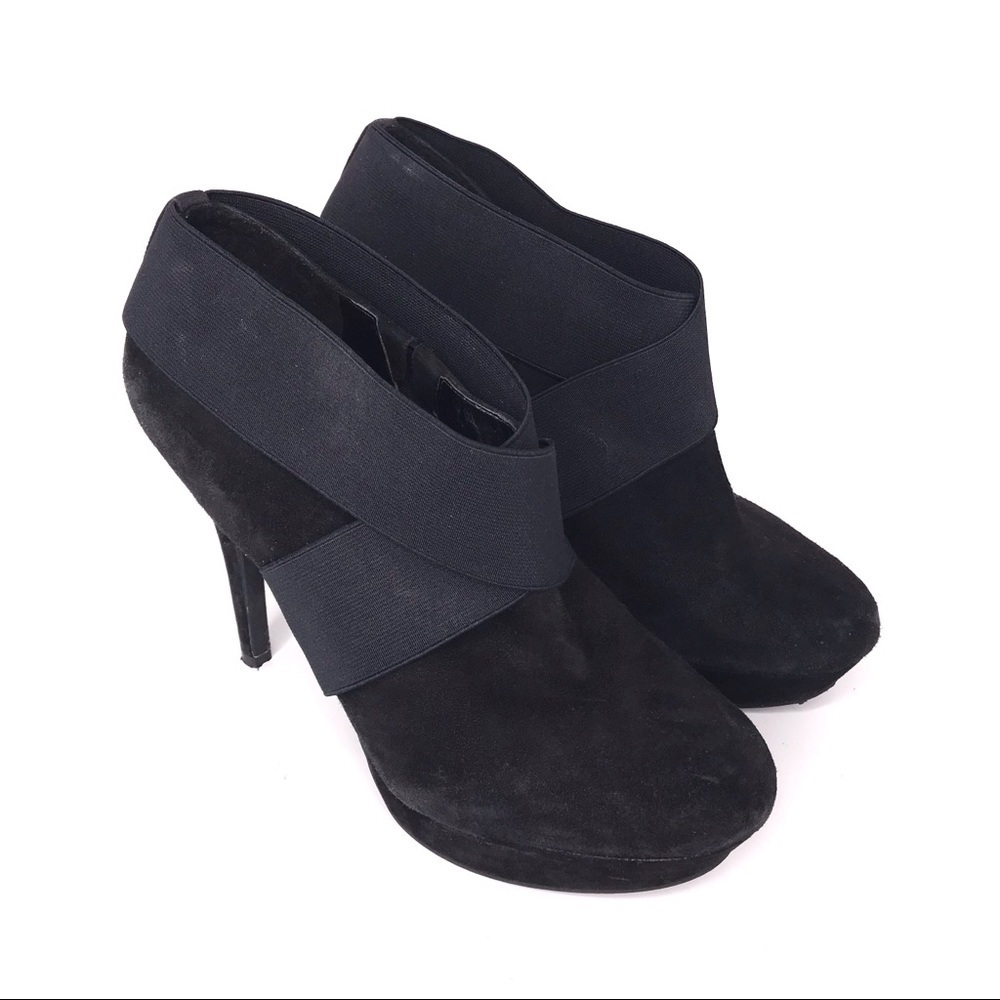 Jessica Simpson Leather Stretch Black Leather Suede Platform Ankle Bootie 9.5 B